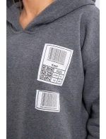 Mikina s kapucí a nášivkami grafitová