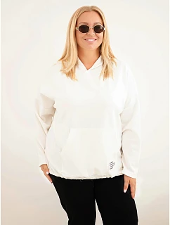 Dámská mikina Plus Size z viskózy s kapucí a klokankovou kapsou ecru