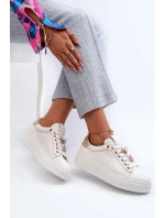 Dámské kožené tenisky na platformě s ozdobnými knoflíčky D&A SN67 Bílé