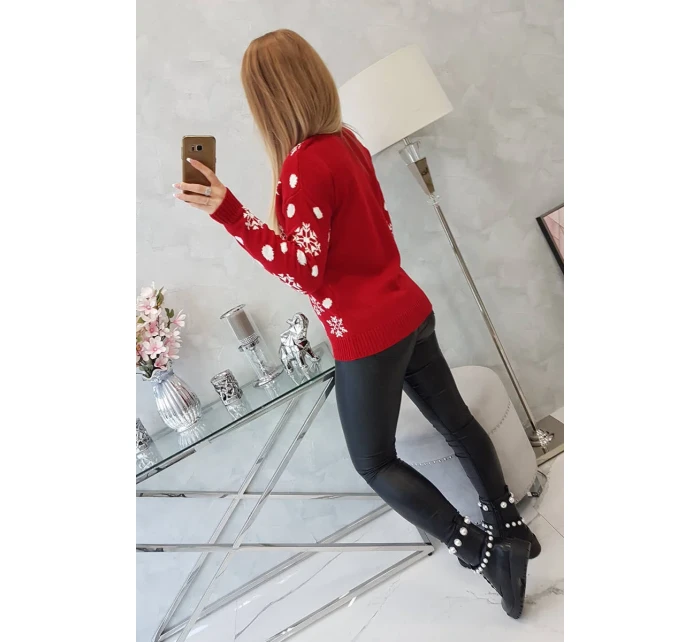 Vánoční svetr s medvídkem červený