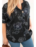 Dámská bavlněná halenka Plus Size s květinovým vzorem černá