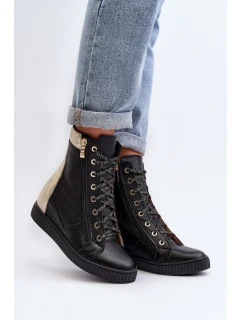 Zazoo 3081 Kožené Dámské Tenisky Na Kotníku Černé