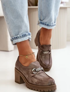 model 21669283 Dámské polobotky na podpatku Přírodní kůže Tmavě béžové - Zazoo