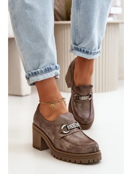 Zazoo 20175 Dámské polobotky na podpatku Přírodní kůže Tmavě béžové