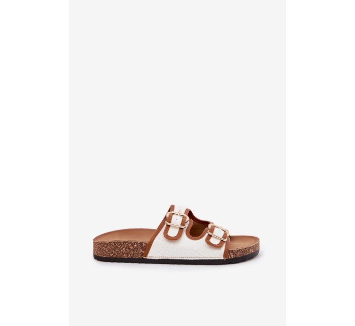 Dámské Plátěné Pantofle Na Korkové Platformě S Přezkami Bílé Osoffe Dámské Plátěné Pantofle Na Korkové Platformě S Přezkami Bílé Osoffe