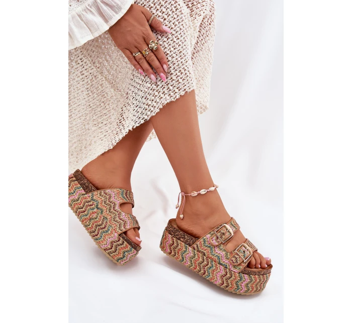 Dámské Sandály Na Masivní Platformě S Pletením A Přezkami Multikolor