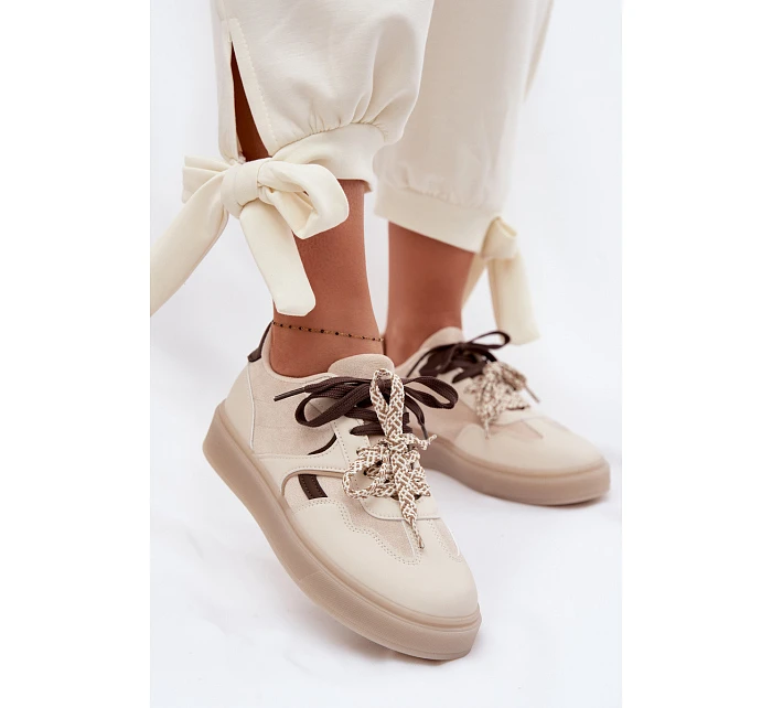 Dámské tenisky s dvojitými šněrováním světle béžové model 22095300 - Boto