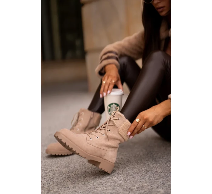 Dámské Zateplené Kotníkové Boty Workery Na Zip Béžové Mivael Dámské Zateplené Kotníkové Boty Workery Na Zip Béžové Mivael