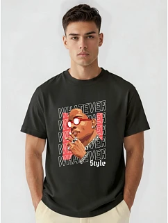 Pánské bavlněné tričko oversize s potiskem černé FashionStreet NX1013R