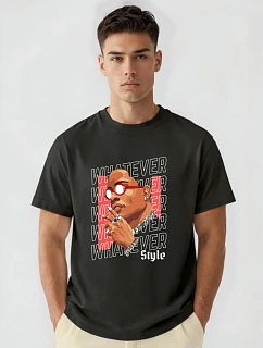 Pánské bavlněné tričko oversize s potiskem černé FashionStreet NX1013R