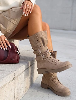 Dámské šněrovací semišové boty typu „workery“ v béžové barvě FashionStreet ZY1470