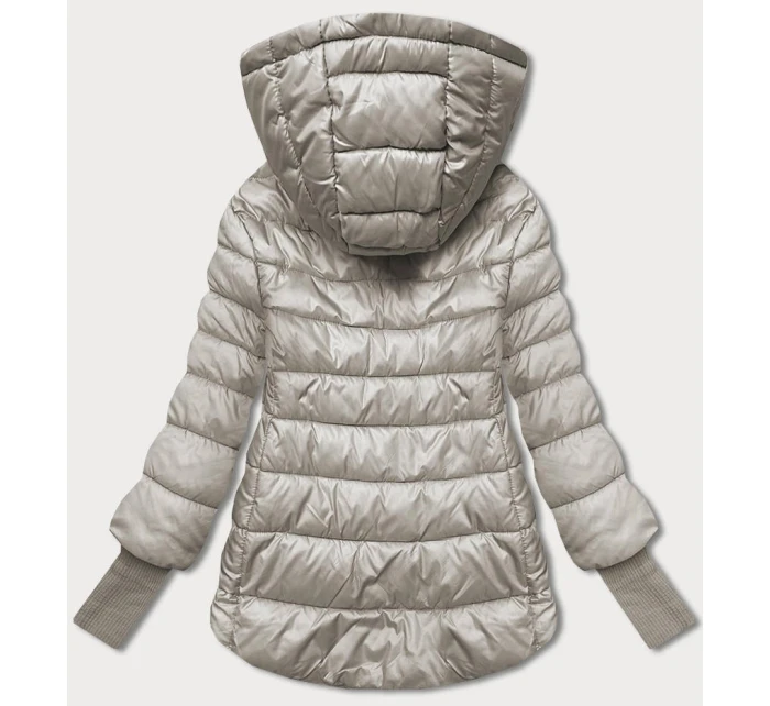 Krátká béžová dámská bunda s úpletovými stahovacími lemy (P22/P3-6636-62)