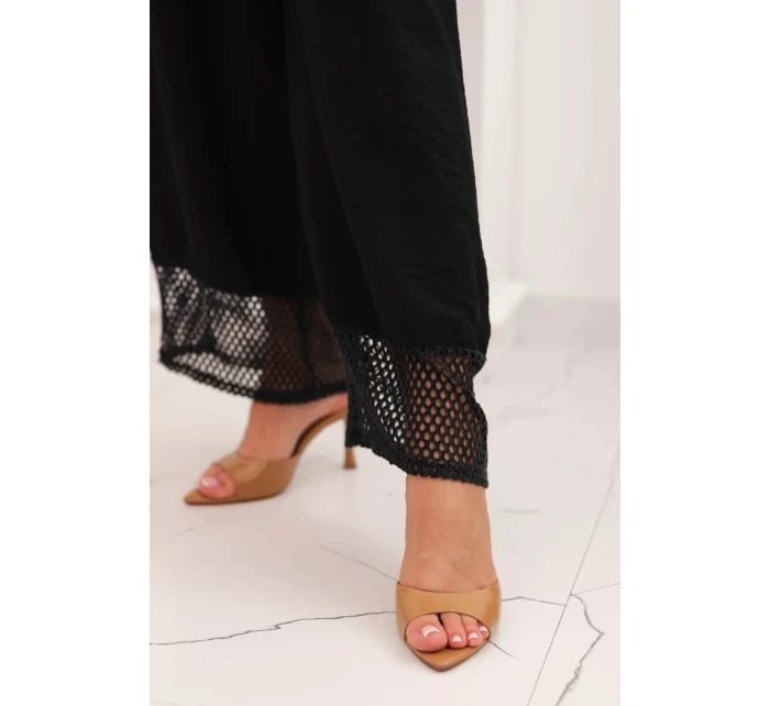 Dámská souprava z viskózy, top na širokých ramínkách a kalhoty s širokým střihem černý