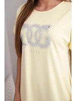 Dámské viskózové šaty s krátkým rukávem a ozdobným potiskem žlutá