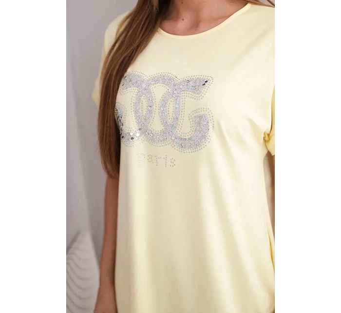 Dámské viskózové šaty s krátkým rukávem a ozdobným potiskem žlutá