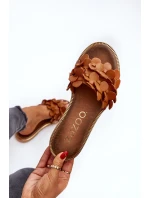 Zazoo 40381 Dámské Kožené Žabky Na Ploché Podrážce Hnědé