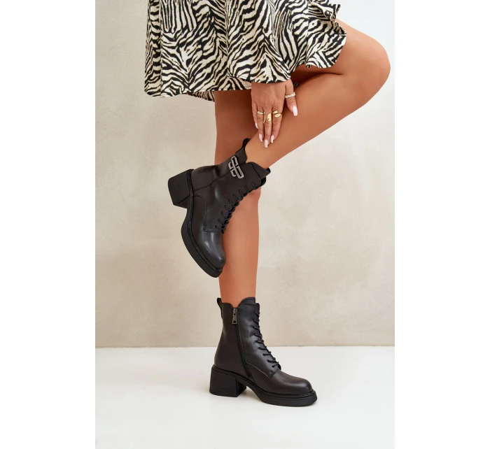 Dámské Botky Na Podpatku Zateplené Z Přírodní Kůže Černé model 21670102 - VINCEZA