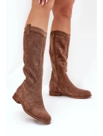 Kozačky S Svrškem Na Plochém Podpatku Hnědé model 21685033 - S.Barski