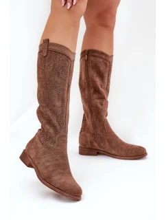 Kozačky S Svrškem Na Plochém Podpatku Hnědé model 21685033 - S.Barski