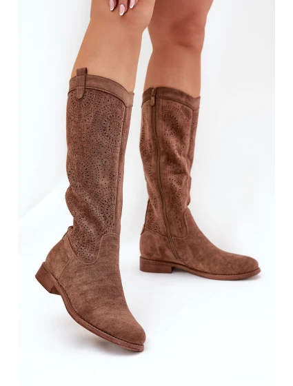 Kozačky S Svrškem Na Plochém Podpatku Hnědé model 21685033 - S.Barski