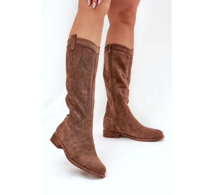 Kozačky S Svrškem Na Plochém Podpatku Hnědé model 21685033 - S.Barski