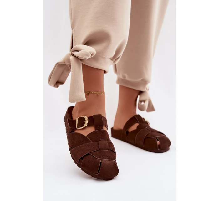 Dámské s pásky a zlatým přezkou Čokoládové model 21951397 - Boto