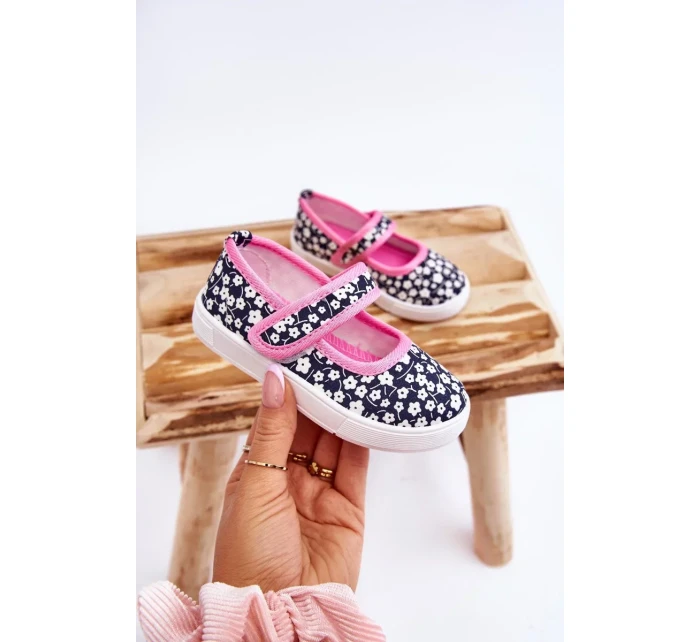 Dětské balerínky na suchý zip v potisku námořnické modré a růžové Selah Dětské balerínky na suchý zip v potisku námořnické modré a růžové Selah