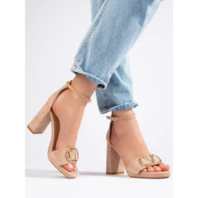 Moderní  sandály dámské hnědé na širokém podpatku