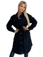 černý dámský kabát s knoflíky a zavazováním v pase model 18973458 - numoco basic