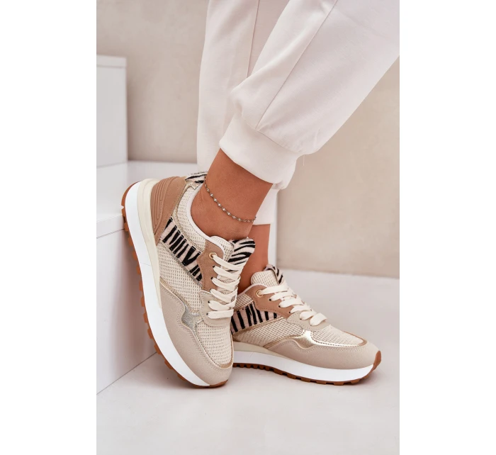 Dámské Sportovní Boty Na Platformě Zebra Béžové Davinara