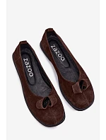 Kožené Semišové Dámské Polobotky model 22101235 Čokoládové - Zazoo