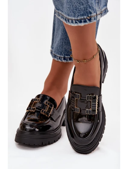Dámské lakované mokasiny černé model 22036012 - SWEET SHOES