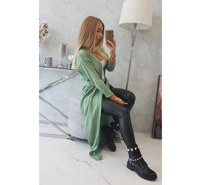 Svetr dlouhý svetr model 18748009 v pase tmavě mátový - K-Fashion Svetr dlouhý svetr model 18748009 v pase tmavě mátový - K-Fashion