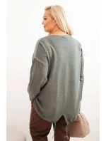 Dámská mikina Plus Size bavlněná s potiskem srdce a šňůrkami khaki