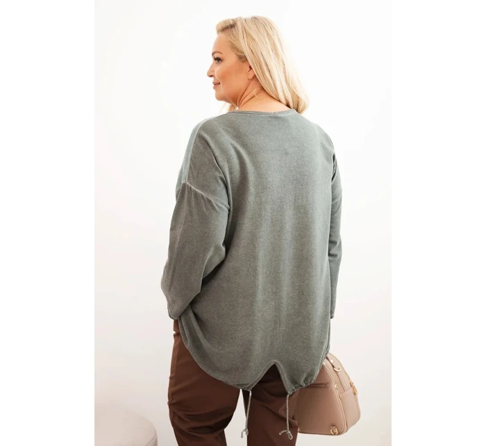 Dámská mikina Plus Size bavlněná s potiskem srdce a šňůrkami khaki