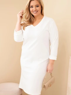 Dámská suknička Plus Size máslová s V výstřihem a rukávem bílá
