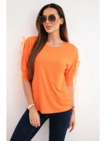 Dámská viskózová blůza s ozdobnými stuhami oranžová Dámská viskózová blůza s ozdobnými stuhami oranžová