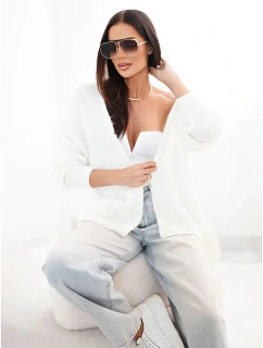 Dámský svetr s model 22322816 bez zapínání a dlouhým rukávem ecru - K-Fashion