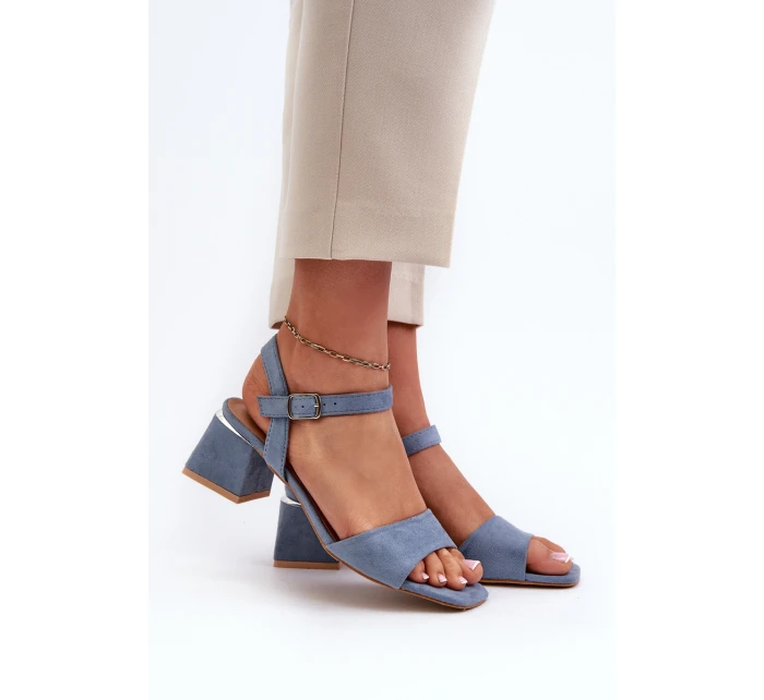 Dámské Sandály Na Podpatku Z Ekokože Modré Leisha