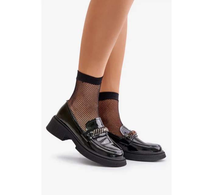 Dámské Lakované Mokasíny Loafersy S Ozdobou D&A Černé Dámské Lakované Mokasíny Loafersy S Ozdobou D&A Černé