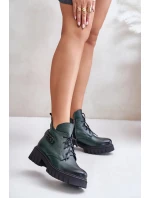 Dámské kožené kotníkové boty Zazoo s nízkou špičkou – tmavě zelené Dámské kožené kotníkové boty Zazoo s nízkou špičkou – tmavě zelené