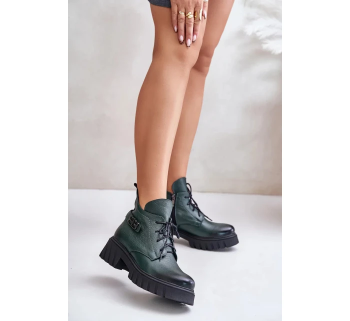 Dámské kožené kotníkové boty Zazoo s nízkou špičkou – tmavě zelené Dámské kožené kotníkové boty Zazoo s nízkou špičkou – tmavě zelené