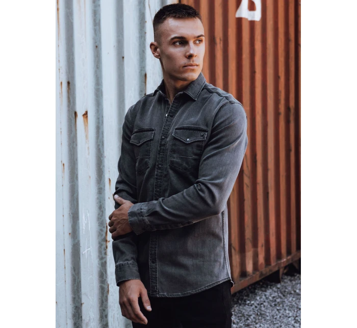 Pánská tmavě šedá džínová košile FashionStreet DX2588