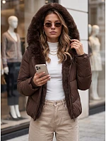 Dámská zimní prošívaná bunda s kožešinou, hnědá, FashionStreet TY5983 Dámská zimní prošívaná bunda s kožešinou, hnědá, FashionStreet TY5983
