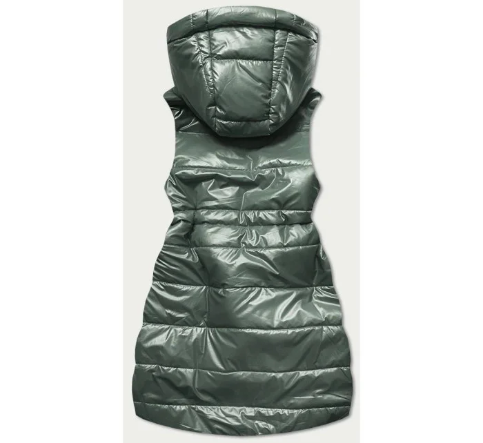 Lesklá zelená vesta s kapucí (B9782-10)