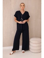 Komplet s náhrdelníkem halenka + kalhoty námořnická modř Komplet s náhrdelníkem halenka + kalhoty námořnická modř