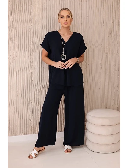 Komplet s náhrdelníkem halenka + kalhoty námořnická modř Komplet s náhrdelníkem halenka + kalhoty námořnická modř