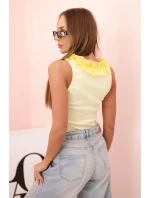 Dámská halenka bez rukávů s volánem u výstřihu pruhovaná žlutá