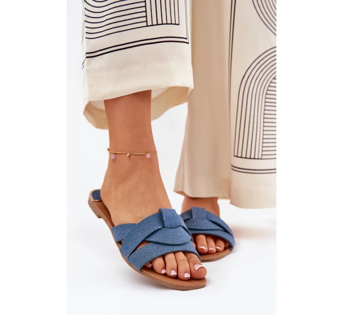Ploché Dámské Sandály S Proplétajícími Se Pásky Džínové Selaenor Ploché Dámské Sandály S Proplétajícími Se Pásky Džínové Selaenor