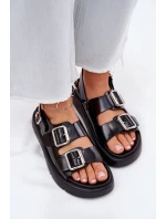Kožené Lakované Dámské Sandály S Přezkami Big Star RR274662 Černé Kožené Lakované Dámské Sandály S Přezkami Big Star RR274662 Černé